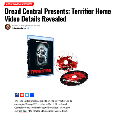 Dread Central Presents: Terrifier Home Video Details Revealed
